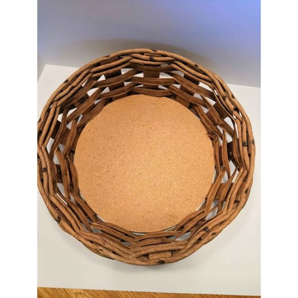 Vintage PYREX Round Wicker Basket Holder with Leather Handles 024.624.684 - Picture 2 of 5